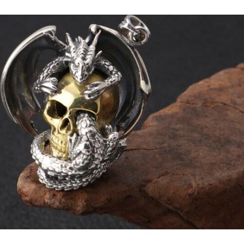 43g heavy 925 Sterling Silver skull pterosaur pendant charm for men women jewerly A2758