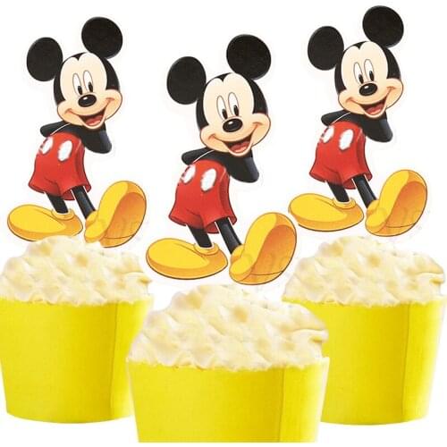 50pcs Cute Micky Minnie Mouse Mermaid Princess Cartoon Paper Cake Topper Decor Birthday Wedding Party Supplies