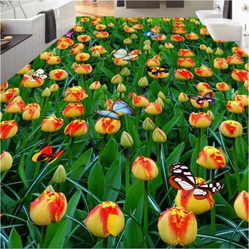 Beibehang Custom Photo 3D Wearable PVC Floor Tulip Flower Seafood 3D Floor Tile papel de parede wallpaper for walls 3 d