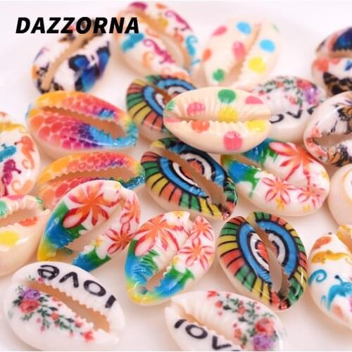 10Pcs/Pack Cute Mixed Printing Flower Natural Shell Beads Charm Loose Spacer Beads DIY Jewelry Making Bracelet Accessories