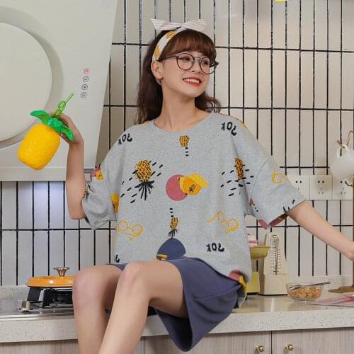 BZEL Lovely Pineapple Pattren Sleepwear Women Cotton Nightwear Comfort Pajamas Loose Pijama Set Soft Pyjama Casual Home Suit 2PC