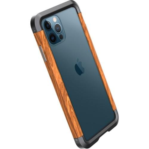 Case For iPhone 12 Pro Max XS 12 Mini 11 Pro Max Aluminum Bumper Metal & Wood Phone Cover