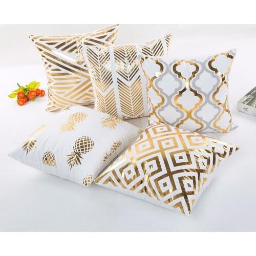 Bronzing Cushion Cover Nordic Morocco Style Geometric Plaids Stripes Pineapple Cushion Covers Sofa Polyester Cotton Pillow Case