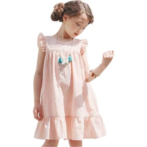 Summer 2018 New Korean Fashion Ruffle Sleeve Girls Dress Cute Children Clothing Kids Lace Princess Costume Loose Girls Clothes