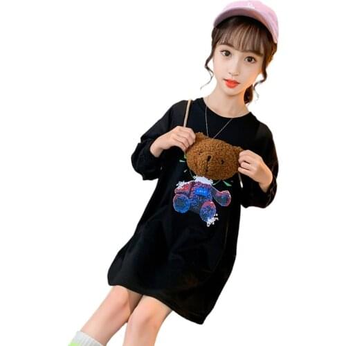 Kids Clothes Dress Long Sleeve Spring Autumn New Bear Dress Baby Girl Clothing for 4 5 6 7 8 910 11 12 Years Old