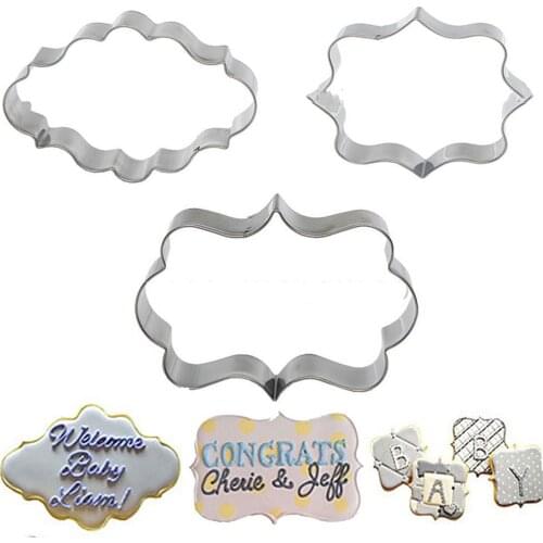 3pcs Sugar Biscuit Mold Plaque Cutter Cookies Frame Diy Cake Oval Square Rectangle Fancy Stainless Cookie Mold Fondant Craft