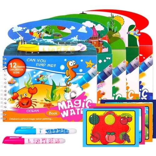 Montessori Coloring Book Doodle Reusable Magic Pen Painting Drawing Board For Kids Baby Educational Birthday Toy Gifts