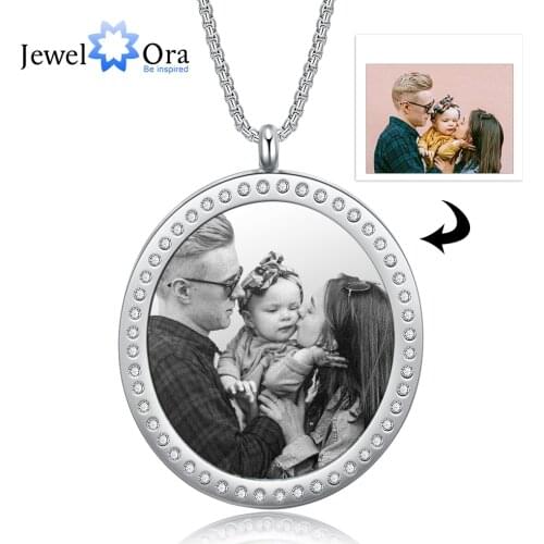 JewelOra Customize Photo Necklace Stainless Steel Family Pendant Fashion Jewelry Engrave Name Personalized Memory Gift for Women