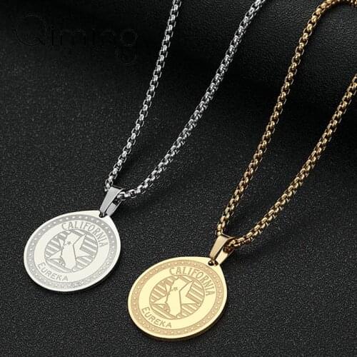 American States Collection California USA Necklace Gold Silver Pendant Stainless Steel Jewelry Everyday Necklace