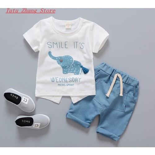 Baby Boys Clothes Summer Cartoon Elephant Short Sleeve Tops+Shorts Outfits Sport Jogging Clothing Bebes conjuntos de menina set