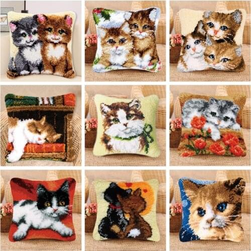 Latch Hook Kits Rug Canvas Cat Pillowcase Cushion Latch Hook Embroidery Carpet Foamiran Crocheting Kussen Kleed La Casa De DIY