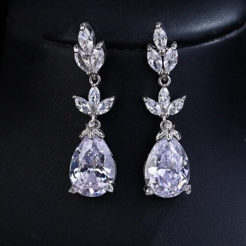 KSRA Brilliant Art Deco Leaf Vine Wedding Earrings For Women Cubic Zirconia Rhinestone Dangle Vintage Jewelry Bridesmaids Gift