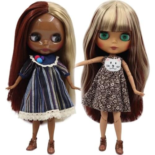 ICY DBS Blyth doll black skin dark skin Glossy face matte face joint body Mixed brown hair.No.BL9031/0362