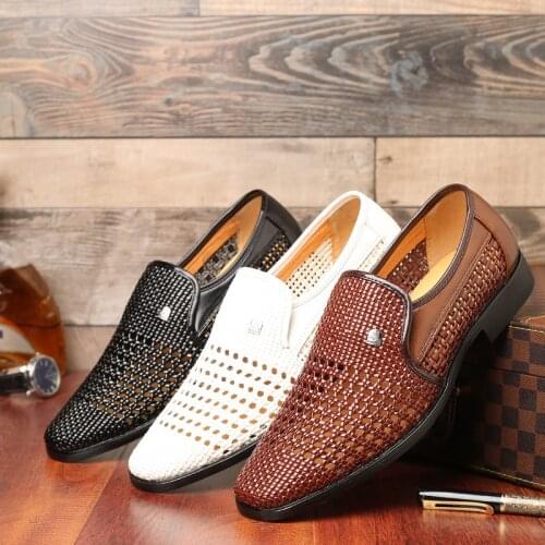 Loafers Shoes Hollow Leather Men Shoes Outdoor Breathable Lazy Harajuku Sneakers Athletic Trainers Walking Driving Footwear