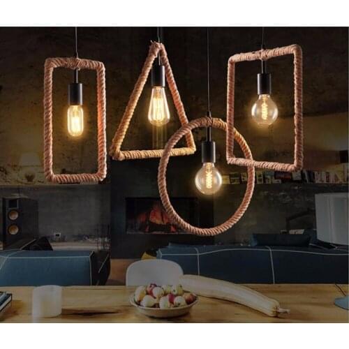Loft Hemp Rope Chandelier Loft Lighting Clothing Store Restaurant Lighting Vintage Creative Personality Industrial E27 Bulb