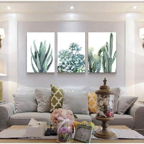 Nordic Small Fresh Canvas Painting Cactus Succulent Green Plant Poster Home Living Room Decor Aesthetic Wall Art Pictures Mural