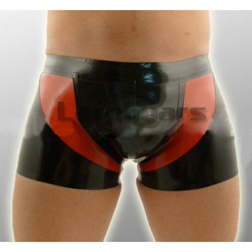 Man Latex Rubber Boxer Shorts Underpants with Red Strips Hot Sale
