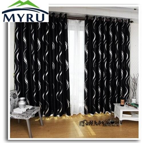 MYRU New arrival beautiful full shade blakcout curtains black and silver curtains for living room