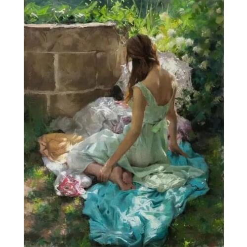 Woman on the Grass Cross Stitch Kits 14CT Unprinted For Embroidered Handmade Arts Set Wall Home Decor Handmade