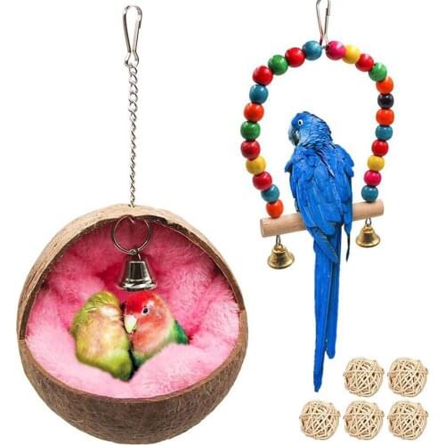 Bird Toys Set Hanging Bird Nest With Cushion Parrot Swing Toy & Chew Toy Balls Standing Perch For Budgie Cage Accessories