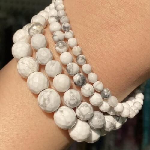 Natural Faceted White Turquoises Howlite Stone Beads 4 6 8 10mm Round Beads For Jewelry Making Diy Bracelet Charms Accessories