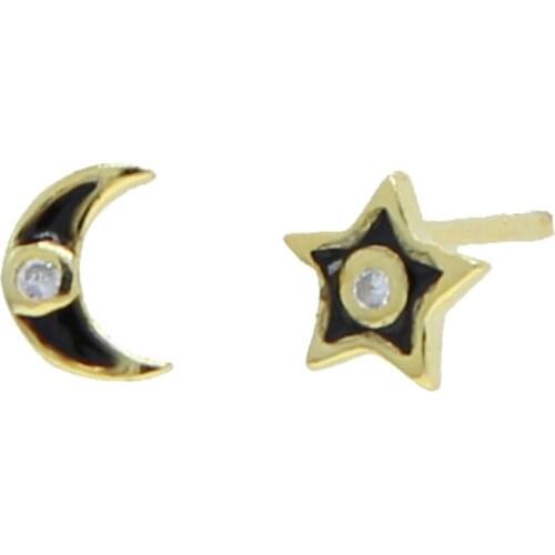 New Arrival Trendy Acrylic 925 Sterling Silver Black White Moon Star Earrings for Women Temperament Fashion Geometric Party
