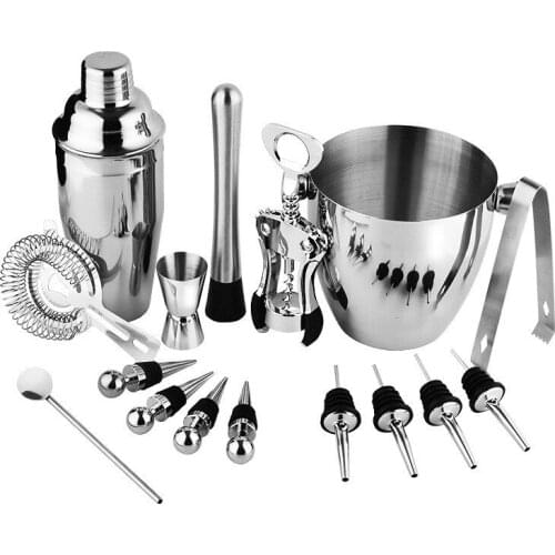 New Vodka shaker bar tools bpa free Stainless steel high-end 16 pieces Whisky cocktail shakers wine set with ice bucket