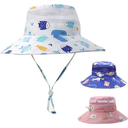 Bucket Hat Kids Summer Sun Beach Boy Girl Big Brim With String Breathable White Animal Cap Accessory For Baby Teenagers