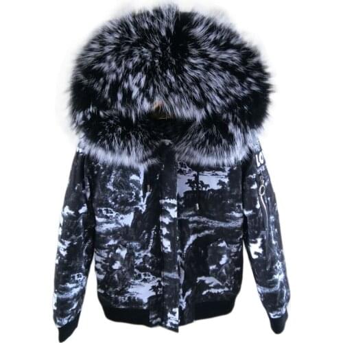 Fashion Paint Color Womens Winter Thicken Oversized Real Fur Parkas Coat for Women Detachable Natural Rabbit Fur Inner Jackets