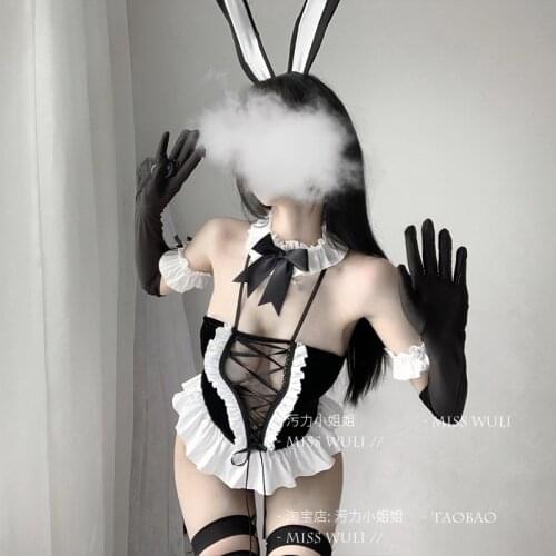 Sexy Bodysuits Cosplay Costumes Black Velvet Bunny Girl Japanese Anime Rabbit Uniform Porno Party Outfit Sex Lingerie AV Sets
