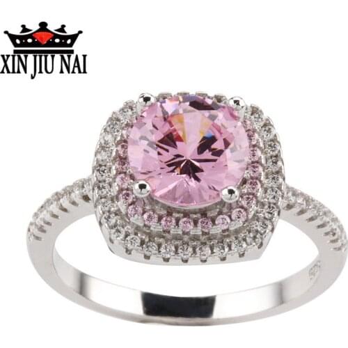 925 sterling silver Luxury luxury womens micro inlaid zircon ring Princess girl is a square pink diamond street fashion jewelry