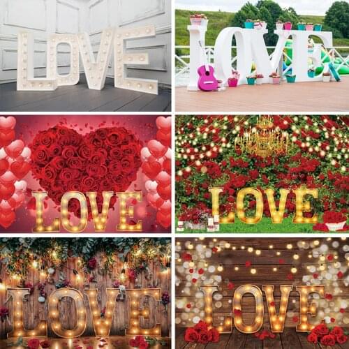 Gray Chic Wall Photo Backdrops Love Bulb Wedding Birthday Happy Valentines Day Party Baby Photographic Backgrounds Photo Studio