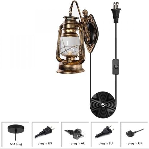 Nautical Style Glass Wall Lighting Wall Light Sconce In Antique Brass, Country Style Plug In Wall Lamp for Courtyard Bedroom