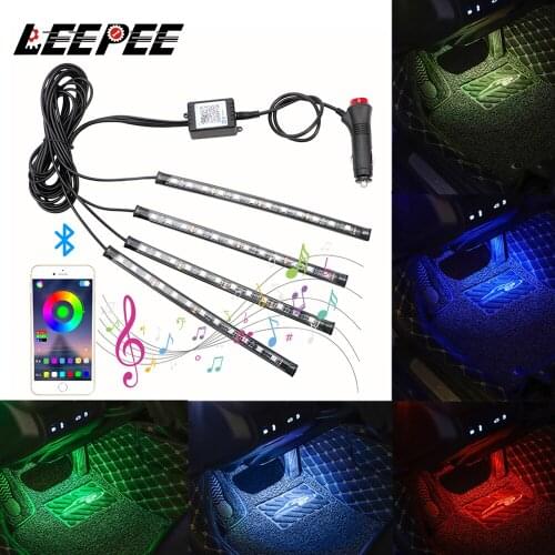 RGB LED Strip Light Floor Interior Car Light Atmosphere Lamp App Bluetooth Control 4 in 1 Sound Music Control Ambient Light Car