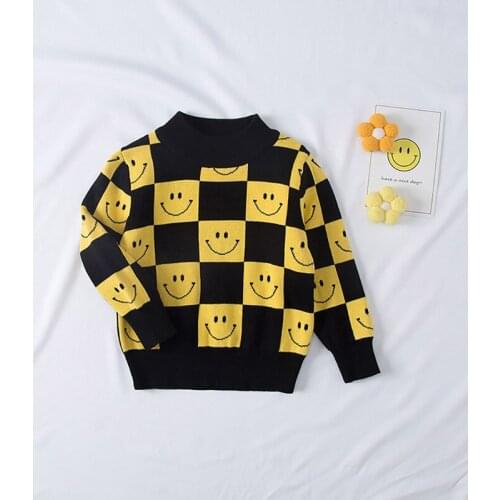 Brand Toddler Boys Plaid Sweater Pullover Baby Girl Winter Clothes Kids Cotton Smile Sweater Outerwear Boys Jumper Knitwear Tops