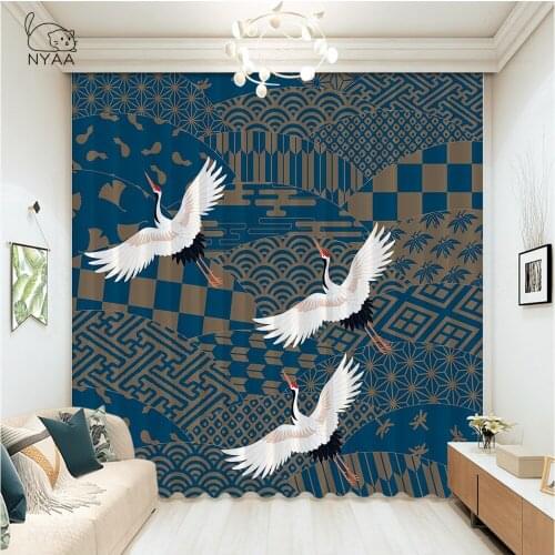 Traditional Crane Birds And Wave Curtain Cafe Japanese Curtain Home Essentials Curtains On The Window Are Ready Micro Shading