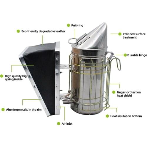 Top Quality Stainless Steel Beehive Smoker with Heat Shield Beekeeping Equipment Beekeeper Tools