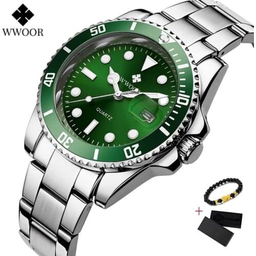 WWOOR Luminous Watches Men 50m Waterproof Quartz Male Wristwatch Casual Man Watch Brand Stainless Steel Gold Black Mens Watches
