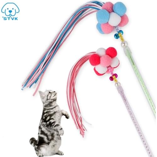 Random Color Funny Cat Stick Toys Colorful Turkey Feathers Tease Cat Stick Interactive Pet Toys For Cat Playing Toy Pet Supplies