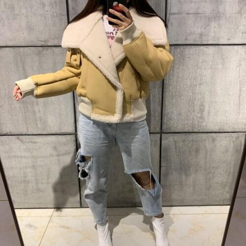 Women lamb suede ladies leather shearling jacket