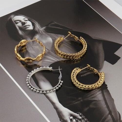 Women Stainless Steel Earrings For Women Punk Big Hoop Earrings Chain Hoop Earrings Charm Earrings Steel Earrings Jewelry Gifts