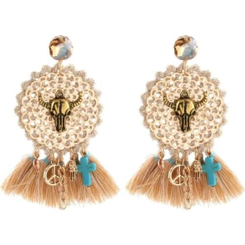 Zouchunfu Bull Earrings Dangle Boho Oorbellen Tassel Long Earrings For Women Wedding Vintage Earrings Pendientes Statement Ear