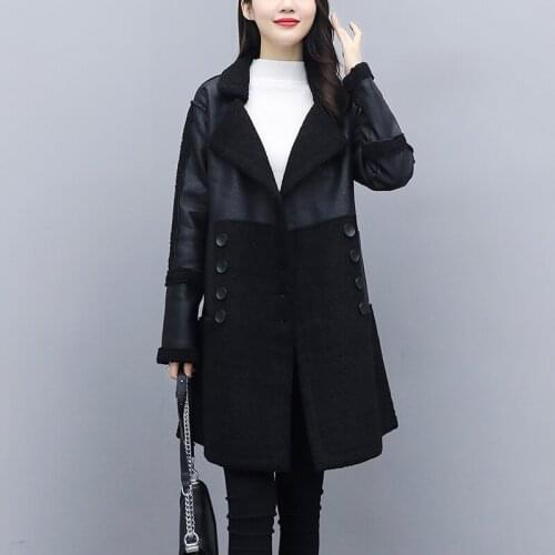 Women Splicing Sheepskin Coat Thick Warm Faux Sheepskin Long Casual Female Overcoat Winter Fashion Trench Coats Outerwear 2020