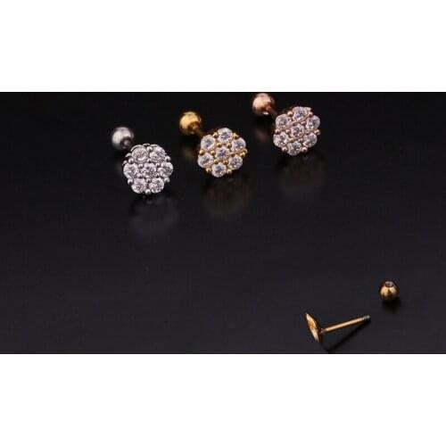 1 PCS Cute Small Micro Pave CZ Round Flower Ear Cartilage Clip Cuff Simple Gold Color Steel Helix Bar Ear Piercing Stud Jewelry