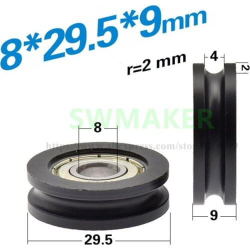 10pcs 8*29.5*9cm 608 bearing pulley, U groove wheel, nylon plastic wheel, 4mm guide wheel