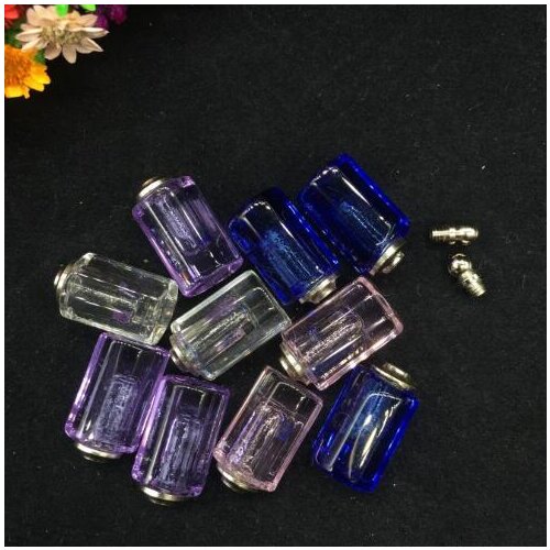 20ets/lot Facet Glass Vial Pendant for Necklace rice art pendant SCREW CAP, name on rice Art Rhinestone Essential oil pendant