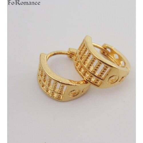 3 DESIGNS CAN BE CHOSEN YELLOW GOLD GP HUGGIE HOOP 14MM DIA SMALL EARRING ABACUS/MESH/BASKETBALL SHOT EARRING