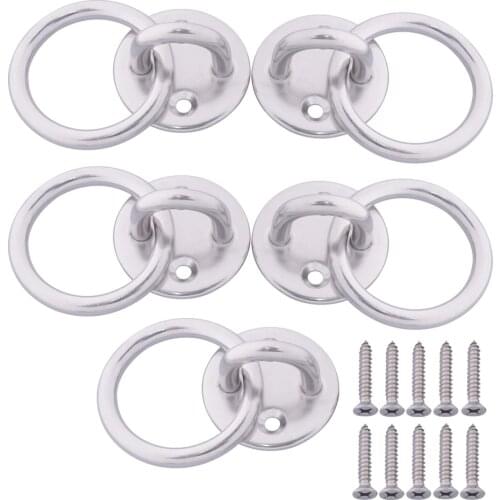 5Pcs 304 Stainless Steel M6 Round Sail Shade Pad Eye Plate U-shaped Hook Ring Welded with Screws
