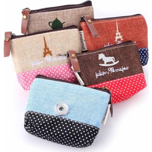 5pcs/lot New Snap Jewelry Linen Woven 18MM Snap Buttons Bags Coin Purse Bag For Women Handmade Jewelry