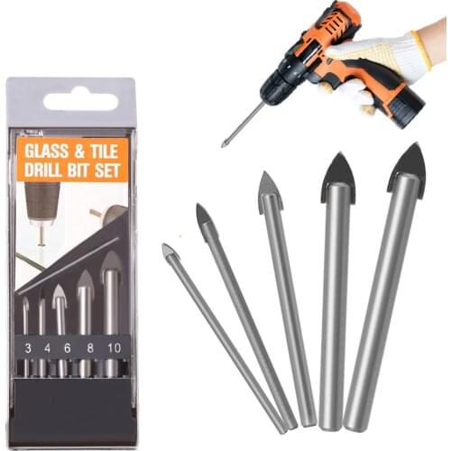 5pcs Glass Bits Round Shank Glass Drill Bit Set 3 4 6 8 10mm shank Wall Tile Ceramic Marble Hole Glass Hole Saws
